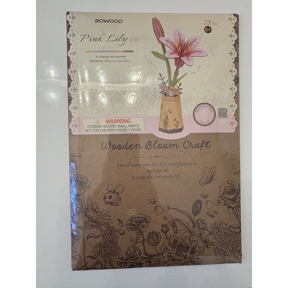 Rowood DIY Wooden Flower Bouquet 3D Wooden Puzzle Pink Lily TW071